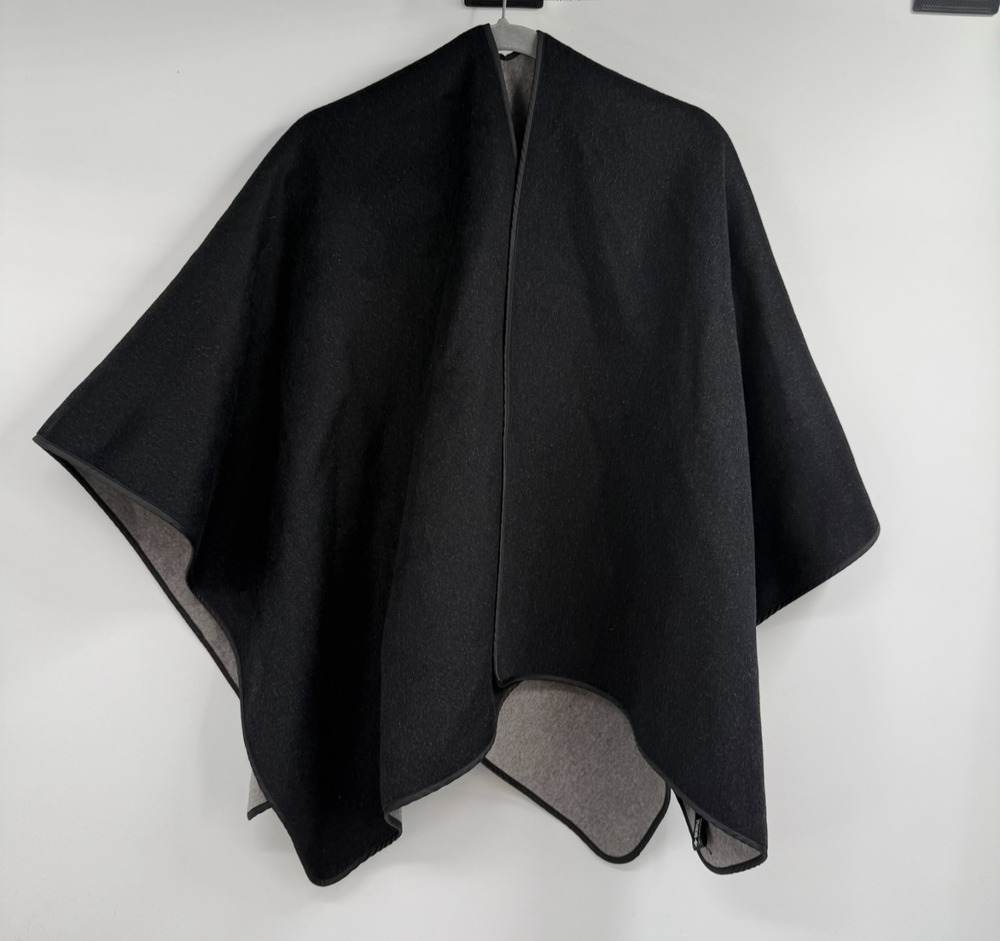 +Beryll Reversible Cape Poncho Women One Size Black Grey Cashmere Wool Blend USA